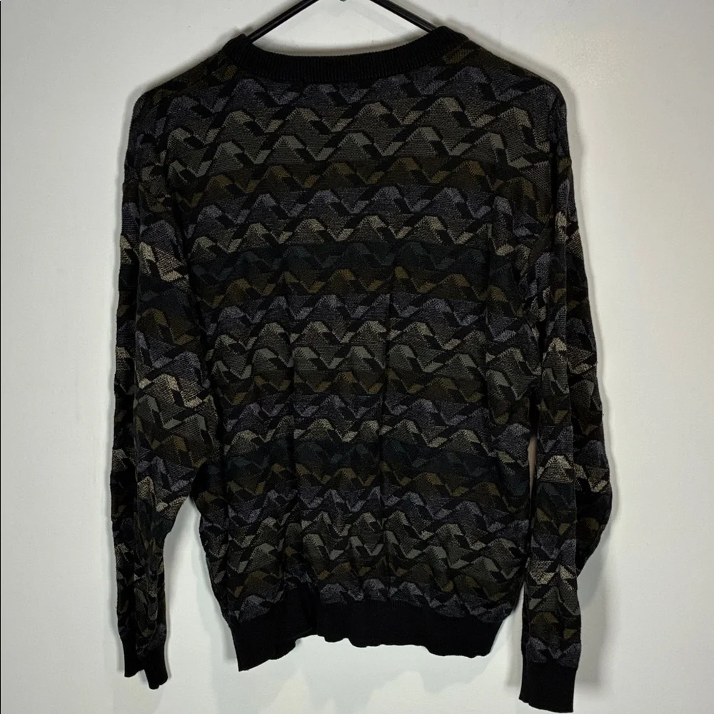 Oscar de la Renta Textured Crewneck Sweater Black Multi Tone L Vintage